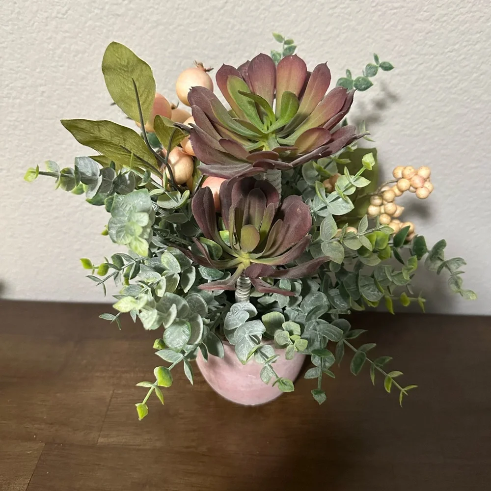 Elegant Faux Floral Arrangement in Terra Cotta style Vase